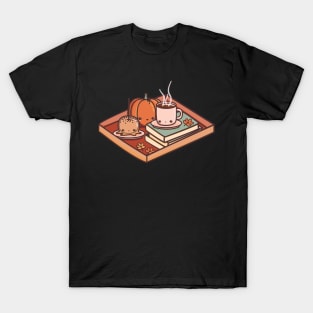 Fall Feels - coffee, caramel apple, pumpkin, books, and autumn leaves T-Shirt